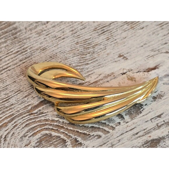 Vintage Gold Tone Brooch 4pc Lot Floral Leaf Pearl Rhinestone Starburst Pin #265 - Picture 6 of 13